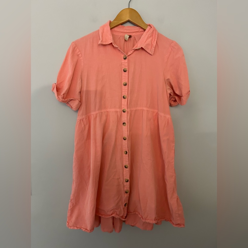 Anthropologie Suzanne Button Front Pink Mini Shirt Dress